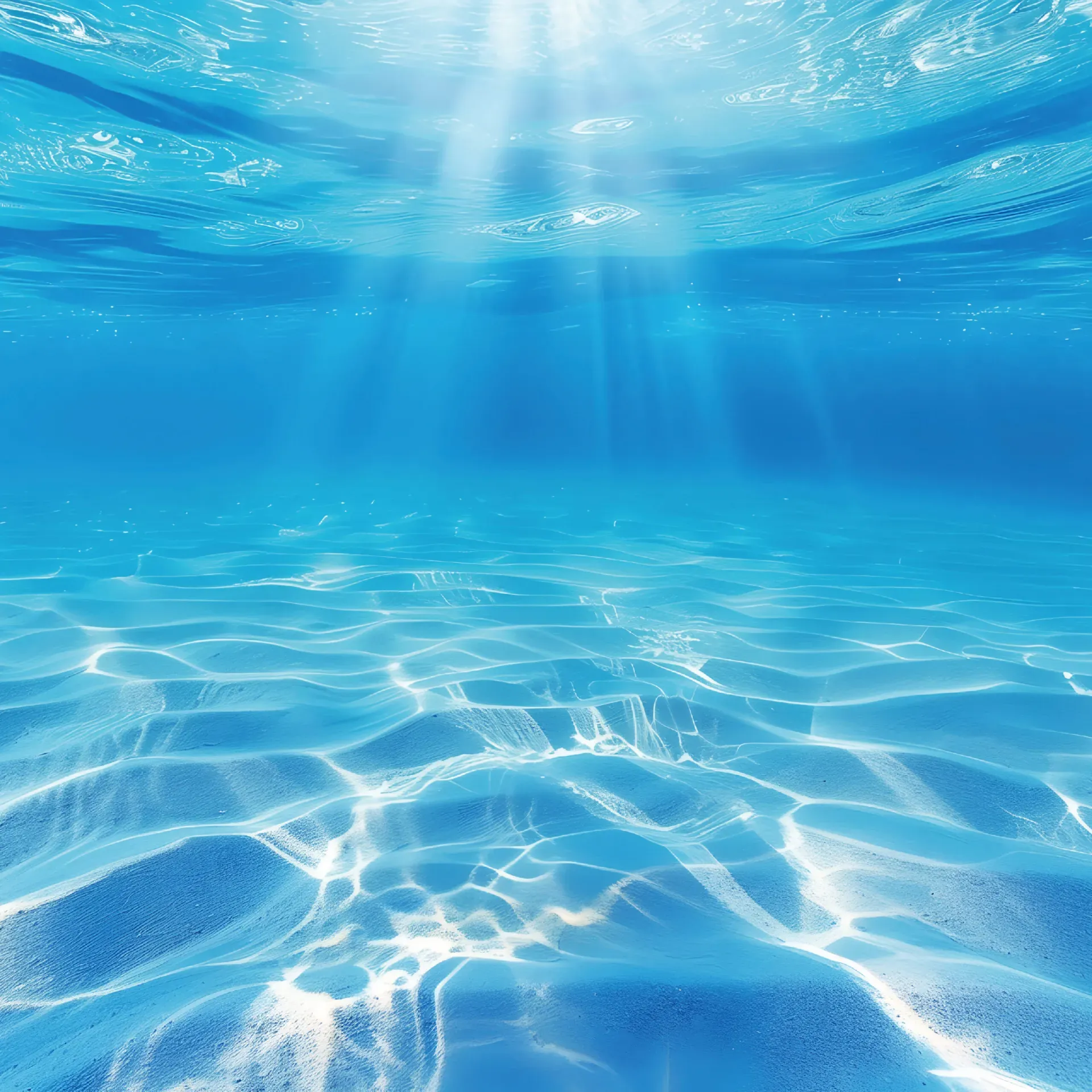 Sunlight rays shimmering through clear blue water
