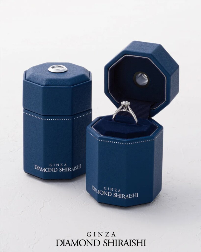 Elegant blue jewelry box with diamond ring