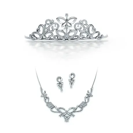 Silver tiara and jewelry set with butterflies